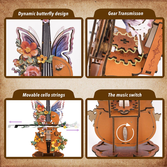 Flower Cello– DIY Wooden Music Box, 3D Puzzle Craft Kit