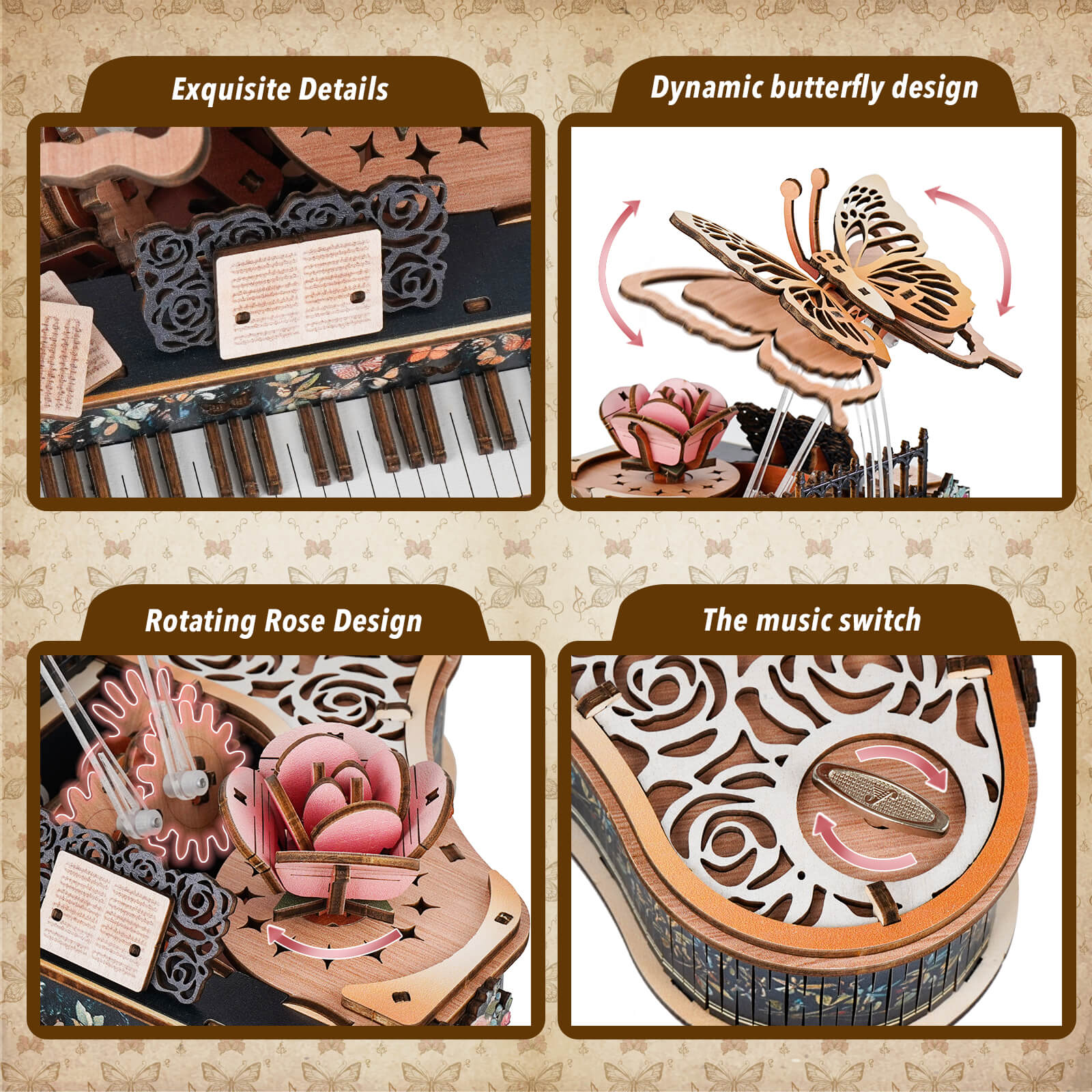Floral Waltz – DIY Wooden Music Box, 3D Puzzle Craft Kit – KadaJoy