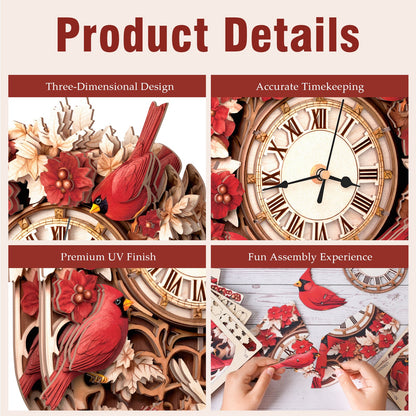 Cardinal – Wooden 3D Clock DIY Puzzle Kit