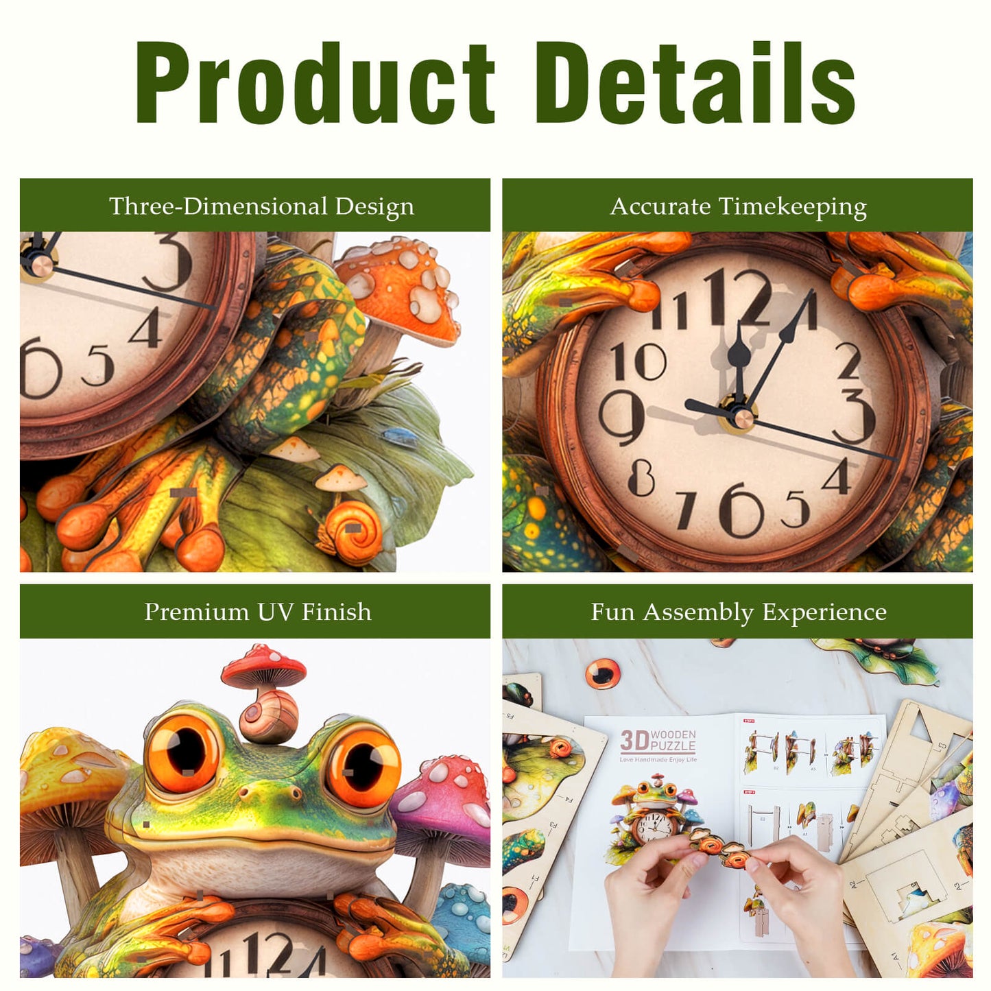 Frog – Wooden 3D Clock DIY Puzzle Kit