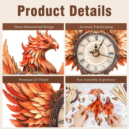 Fire Phoenix – Wooden 3D Clock DIY Puzzle Kit