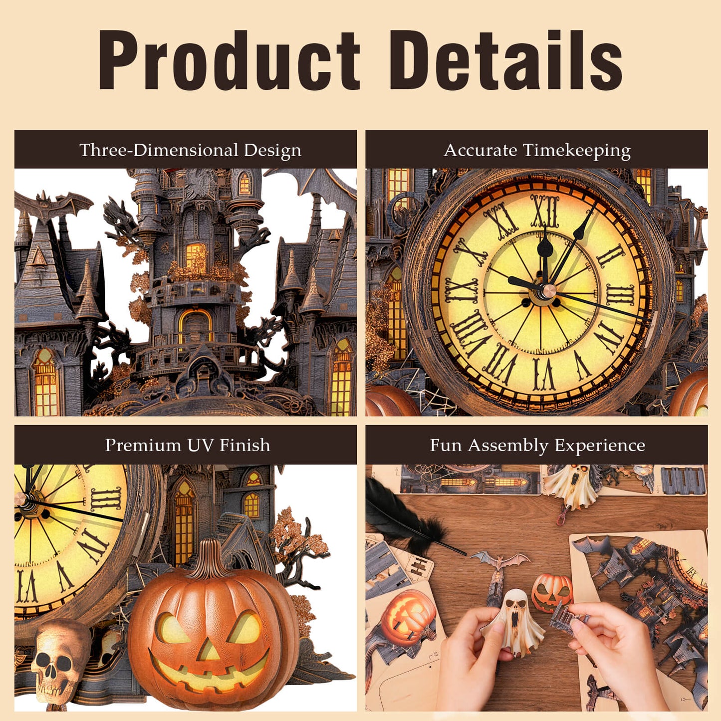 Haunted House – Wooden 3D Clock DIY Puzzle Kit
