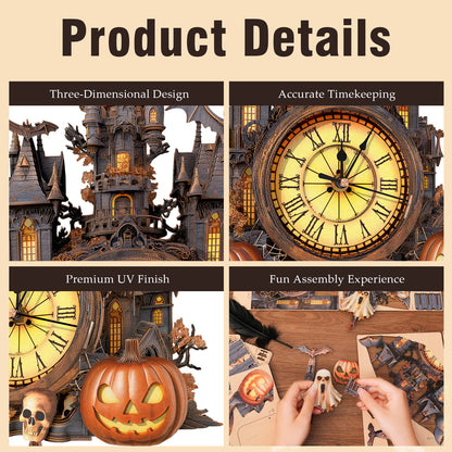 Haunted House – Wooden 3D Clock DIY Puzzle Kit