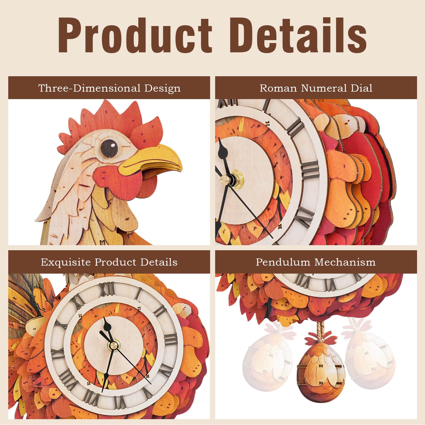 Cluck & Tick Hen Egg  – Wooden 3D Clock DIY Puzzle Kit