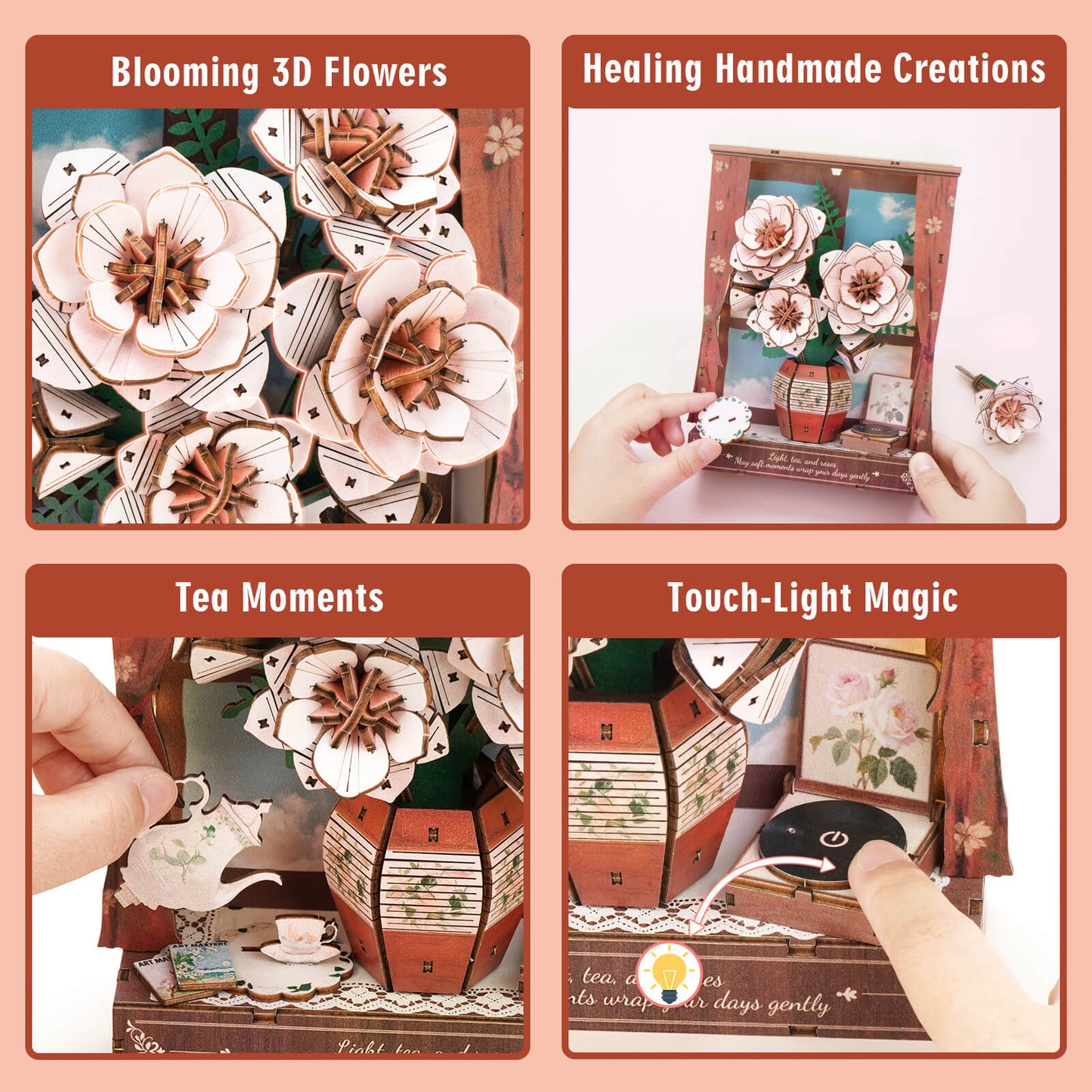 Crimson Rose Window — 3D Wooden Wall Art DIY Kit