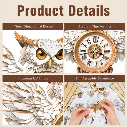 Snowy Owl – Wooden 3D Clock DIY Puzzle Kit