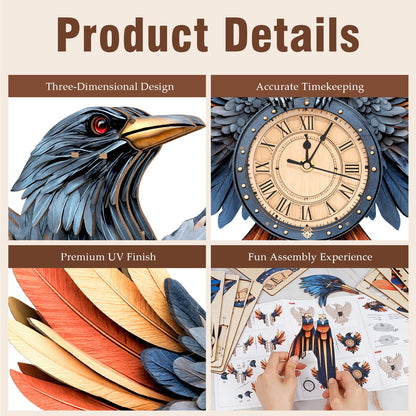 Raven – Wooden 3D Clock DIY Puzzle Kit