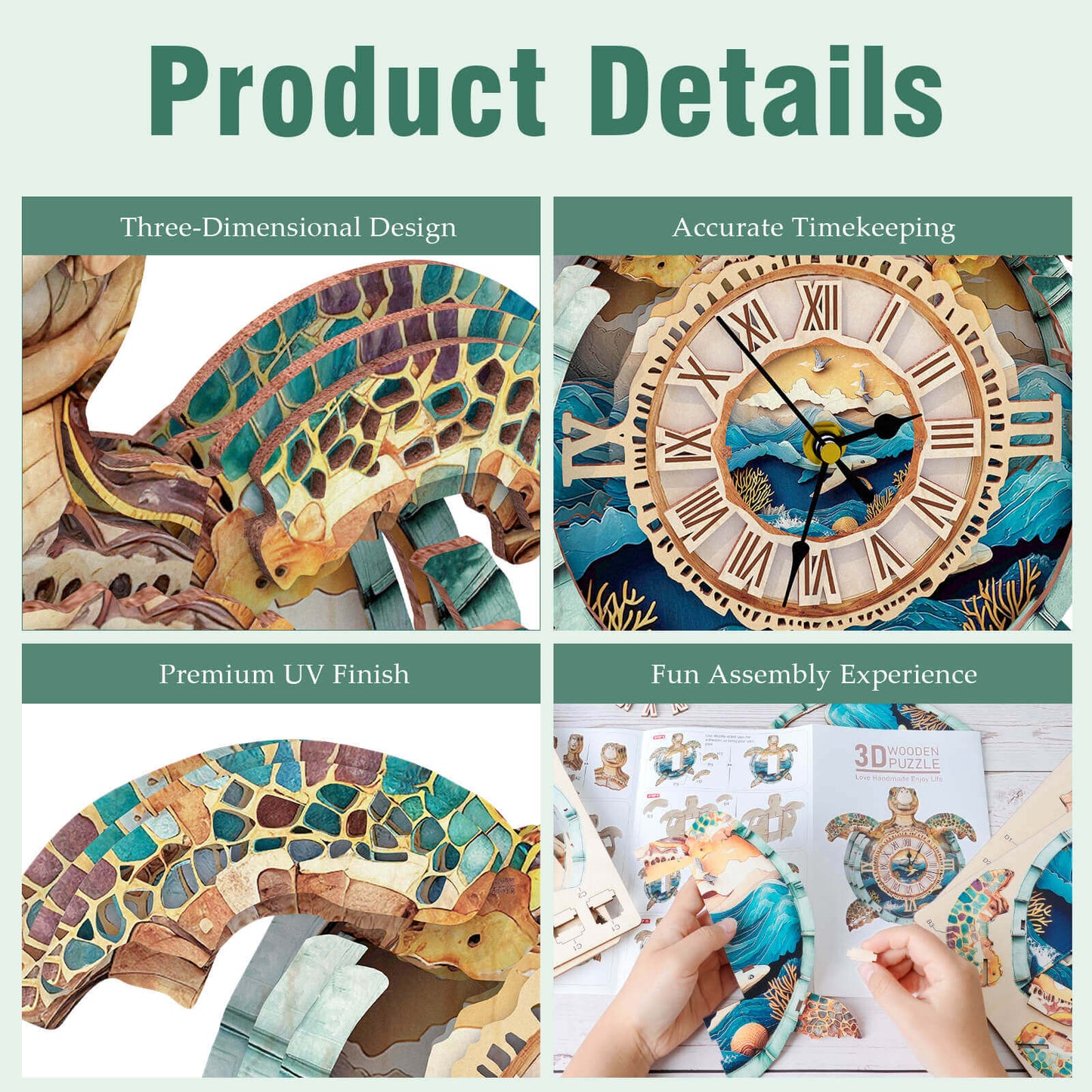 Sea turtles – Wooden 3D Clock DIY Puzzle Kit