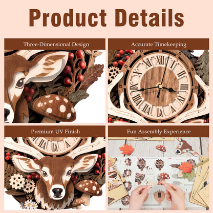 Reindeer –  Wooden 3D Clock DIY Puzzle Kit