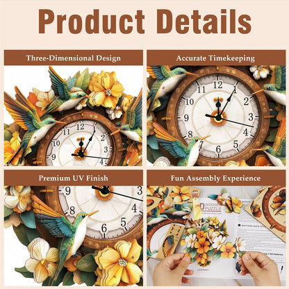 Hummingbird – Wooden 3D Clock DIY Puzzle Kit