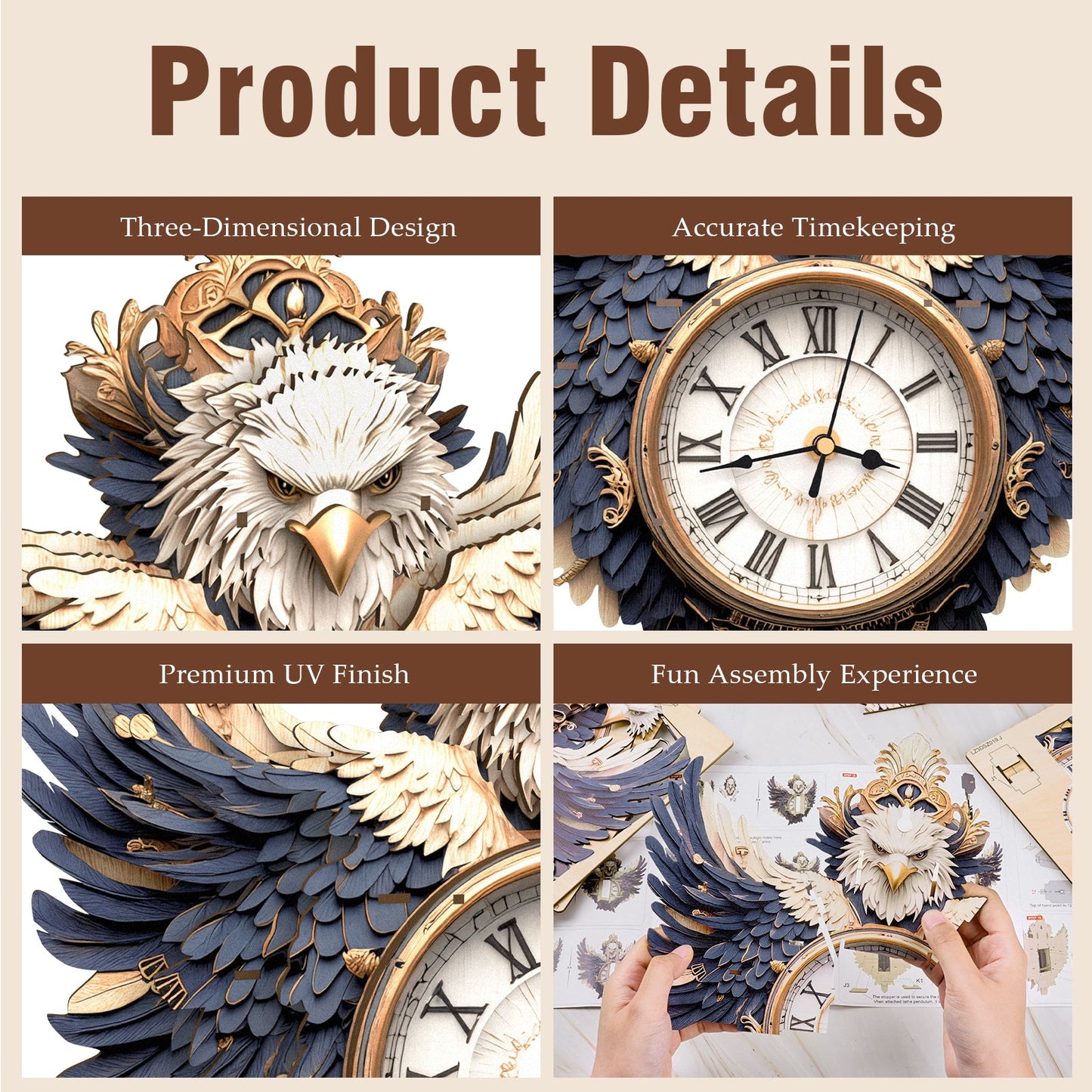 Eagle – Wooden 3D Clock DIY Puzzle Kit