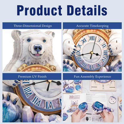 Polar bears – Wooden 3D Clock DIY Puzzle Kit