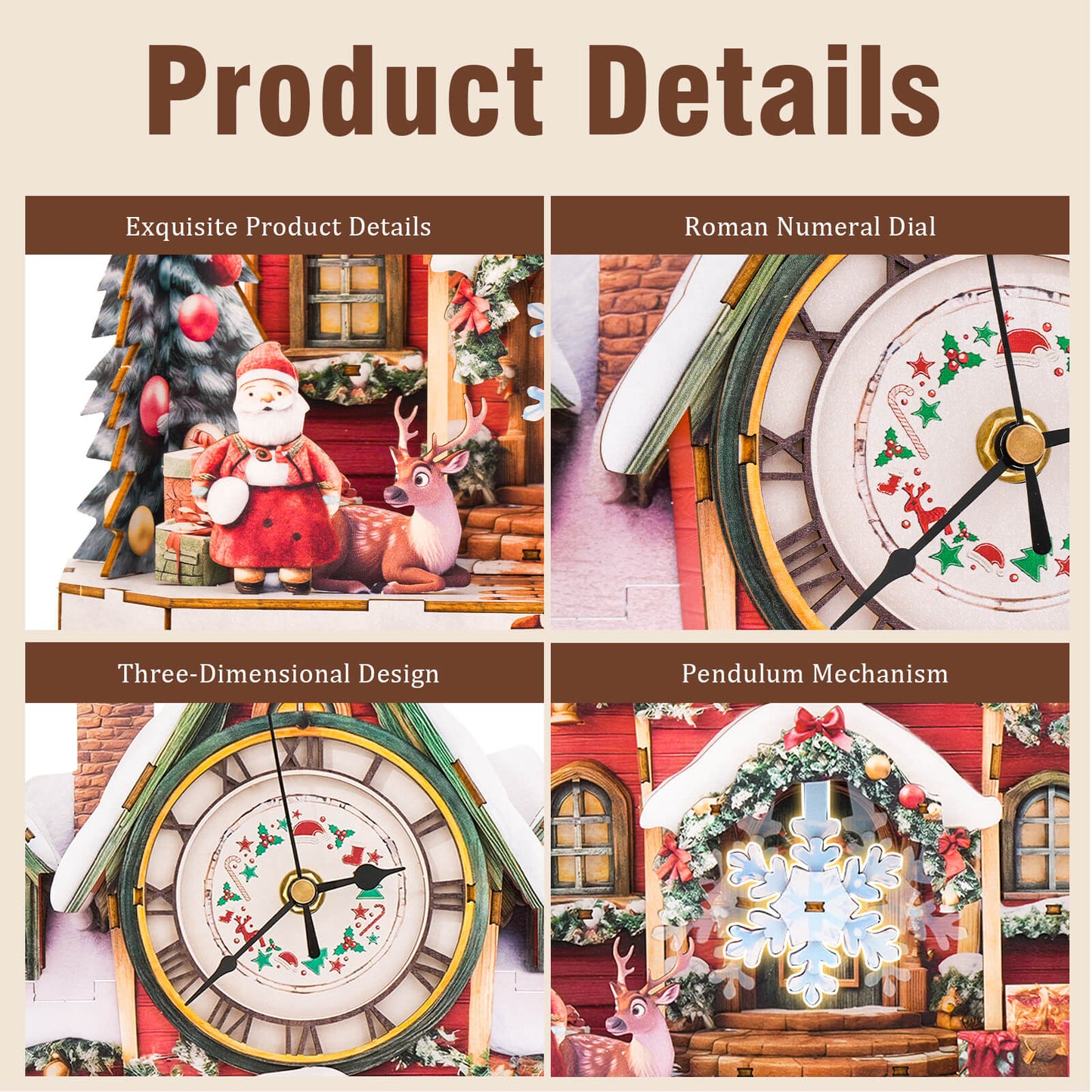 Christmas House – Wooden 3D Clock DIY Puzzle Kit
