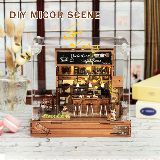 Uncle Kaldi’s Coffee House– DIY Miniature House, 3D Wooden Puzzle