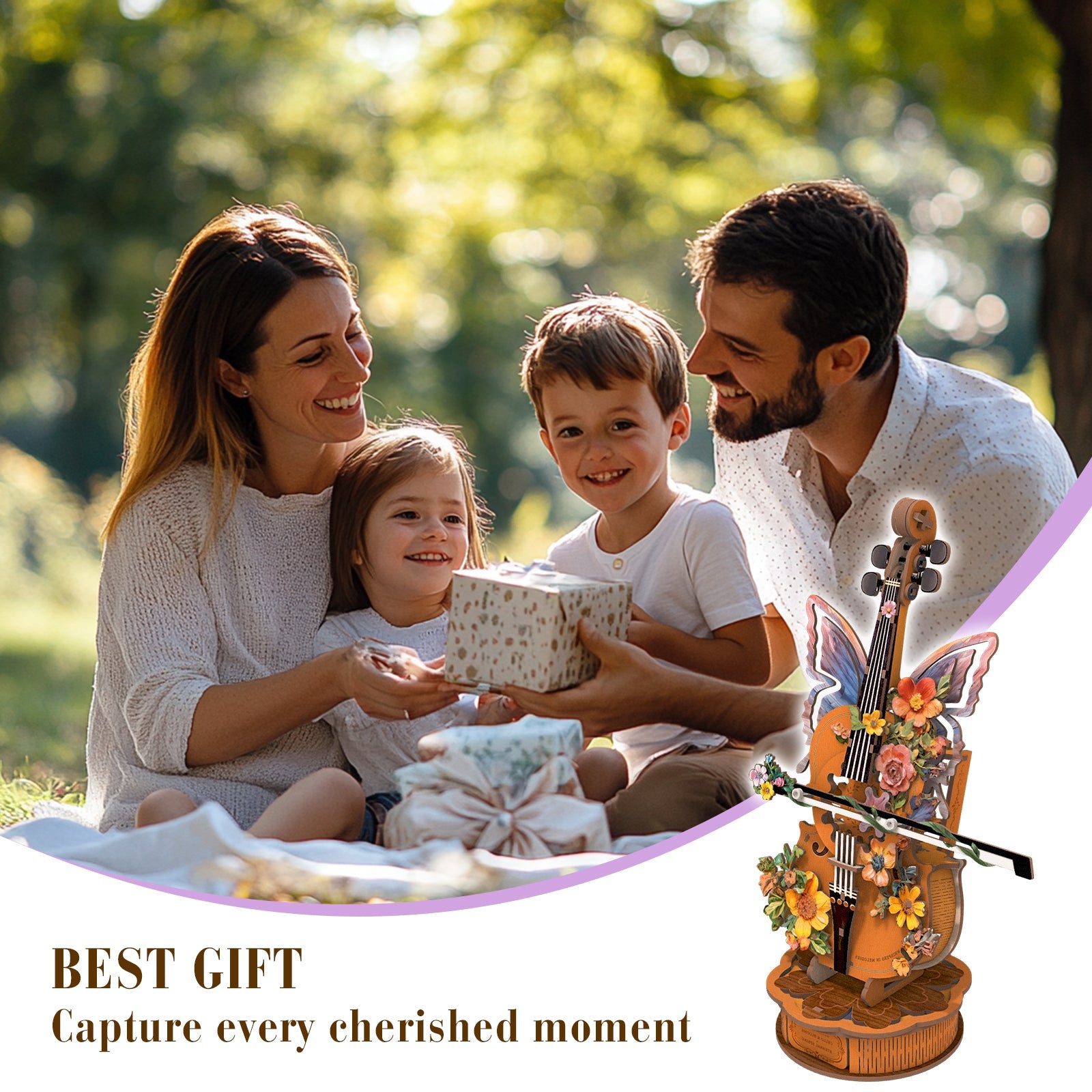 Flower Cello– DIY Wooden Music Box, 3D Puzzle Craft Kit – KadaJoy