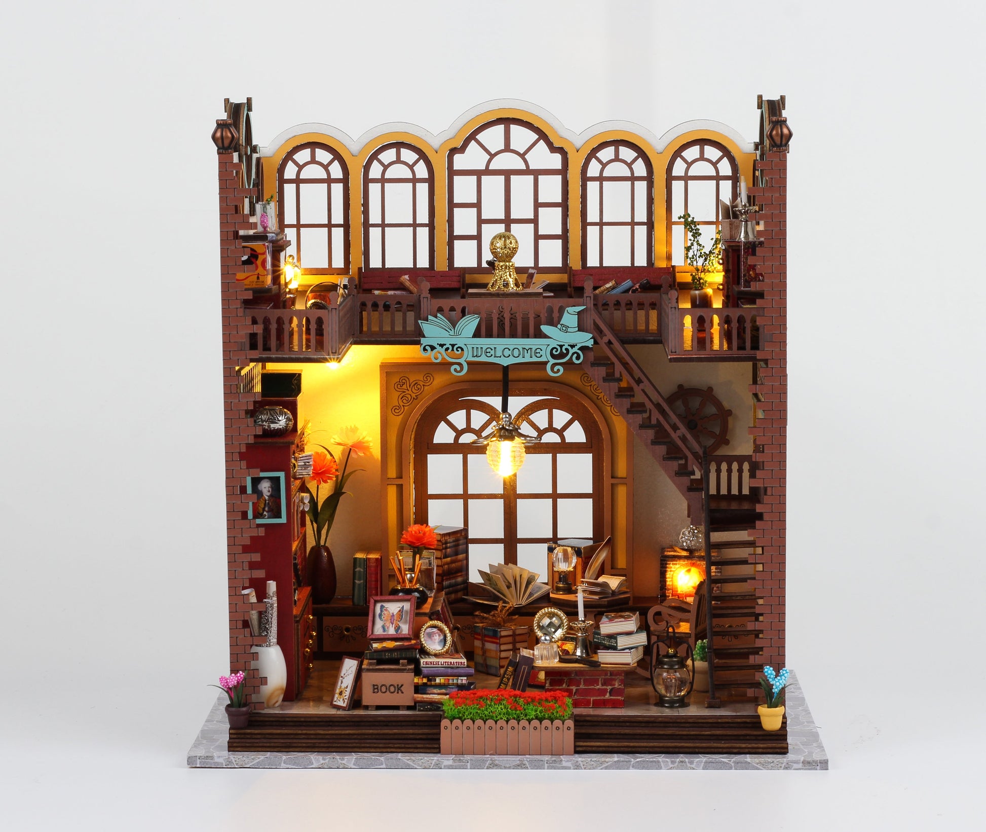 Magic Book Store DIY Book Nook Kit showcasing a cozy, illuminated wooden puzzle interior with musical decor.
