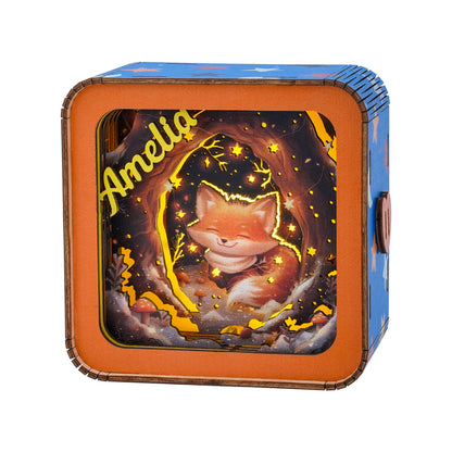 Personalized 3D wooden night light featuring a charming fox design, perfect for home decor and gifting.