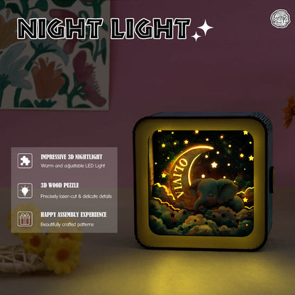 Dream Elephant 1 Kit 3D wooden puzzle night light, warm LED glow, easy assembly, perfect Mother's Day gift.