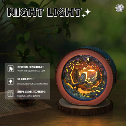 Forest Fantasy Owl - 3D Wooden Night Light DIY Kit