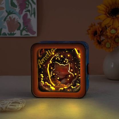 Personalized 3D wooden night light featuring a charming fox design, perfect for cozy home decor.