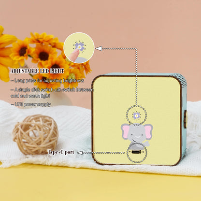 Adjustable LED light in 3D elephant night light with USB power supply and Type-C port, perfect for home decor.
