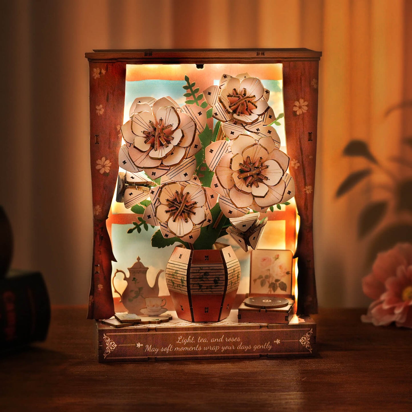 Crimson Rose Window — 3D Wooden Wall Art DIY Kit
