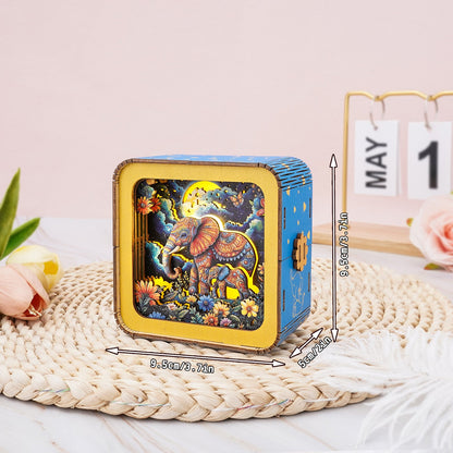 3D wooden elephant puzzle night light kit with colorful moon design, perfect for home decor and Mother's Day gifts.