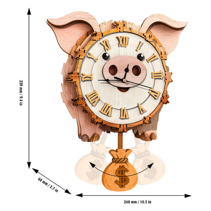 Pig – Wooden 3D Clock DIY Puzzle Kit