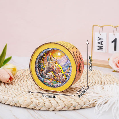3D wooden bear family night light puzzle kit features a vibrant design, ideal for home decoration and crafting projects.