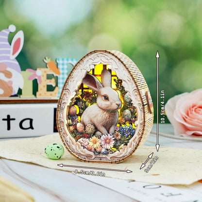 Easter Egg Messenger Kit featuring a 3D wooden puzzle night light with a rabbit and flowers design.